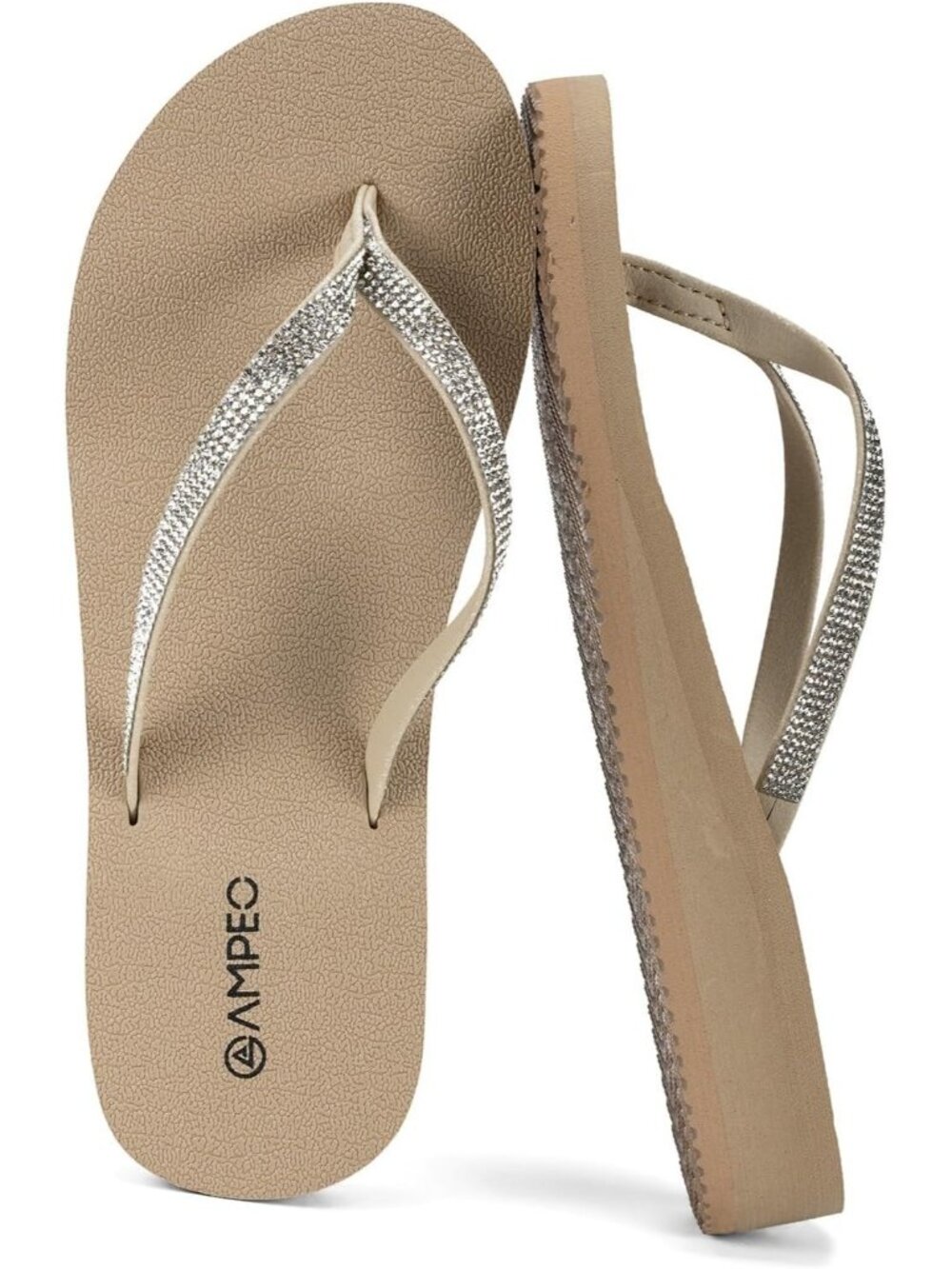 Women's Apricot Sparkly Rhinestone Thin Straps Design for Beach Flip Flop Sandal